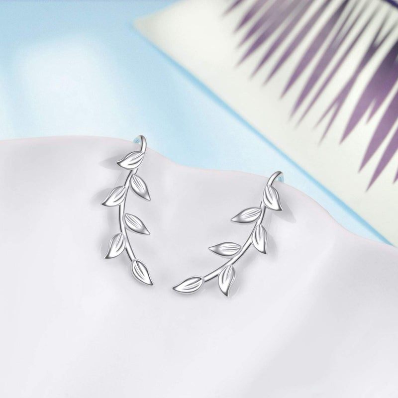 POPLYKE Ear Climber Crawler Cuff Sterling Silver Leaf Earrings for Women,Wrap Earrings Hypoallergenic (leaf earrings) - Image 5